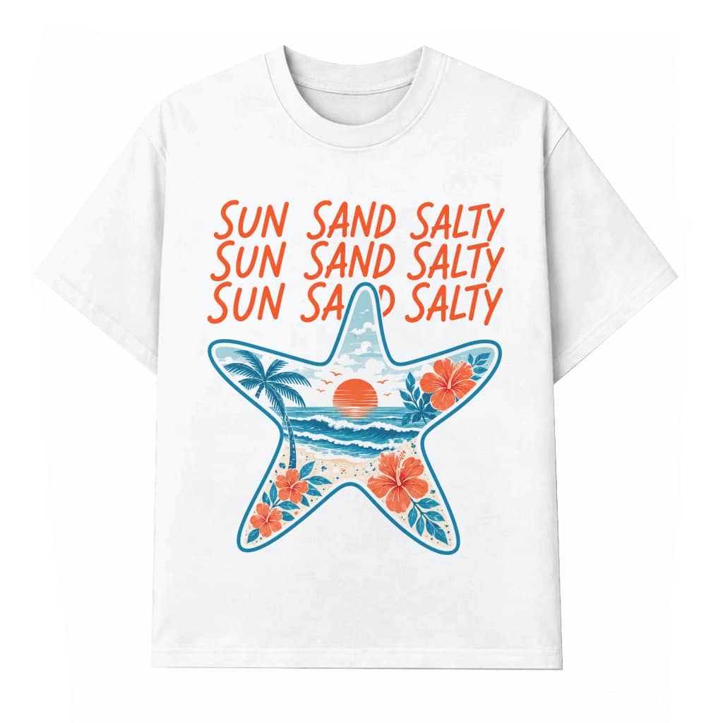Sun Sand Salty Funny Starfish T-shirt| Coastal Summer Gift for women