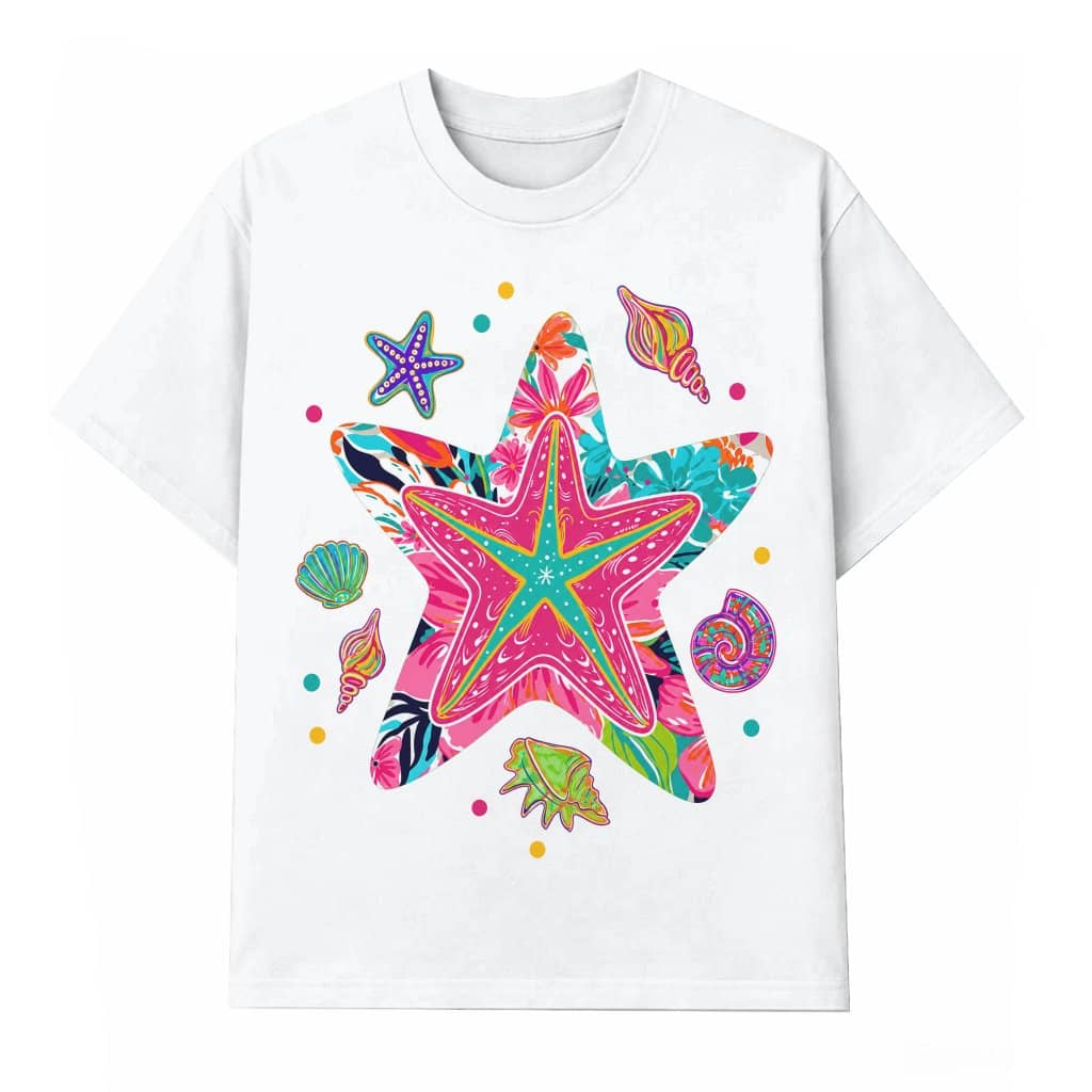 Preppy Coastal Summer Starfish T-shirt for women| Ocean Summer Gift for Starfish Lovers
