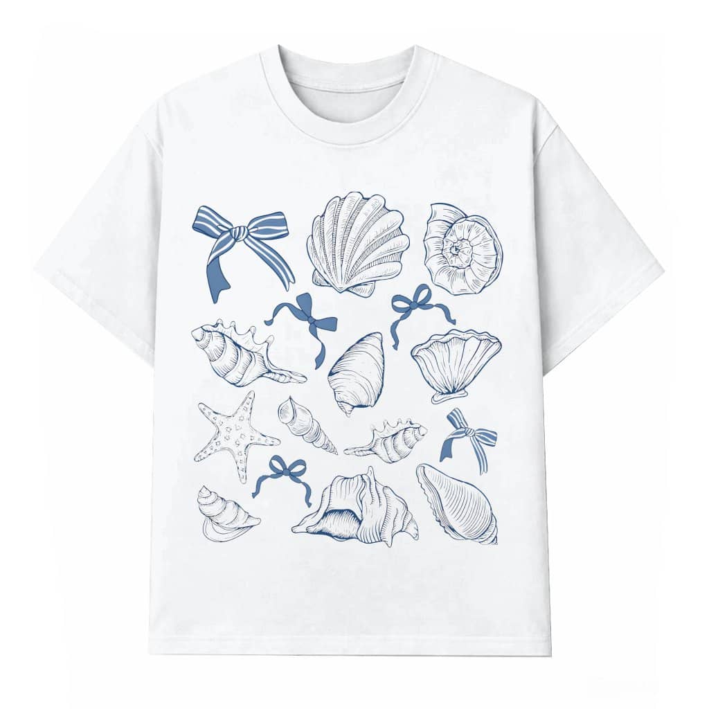 Vintage Coquette Coastal Summer Seashells T-shirt| Cute Ocean Animals Summer Gift for Her