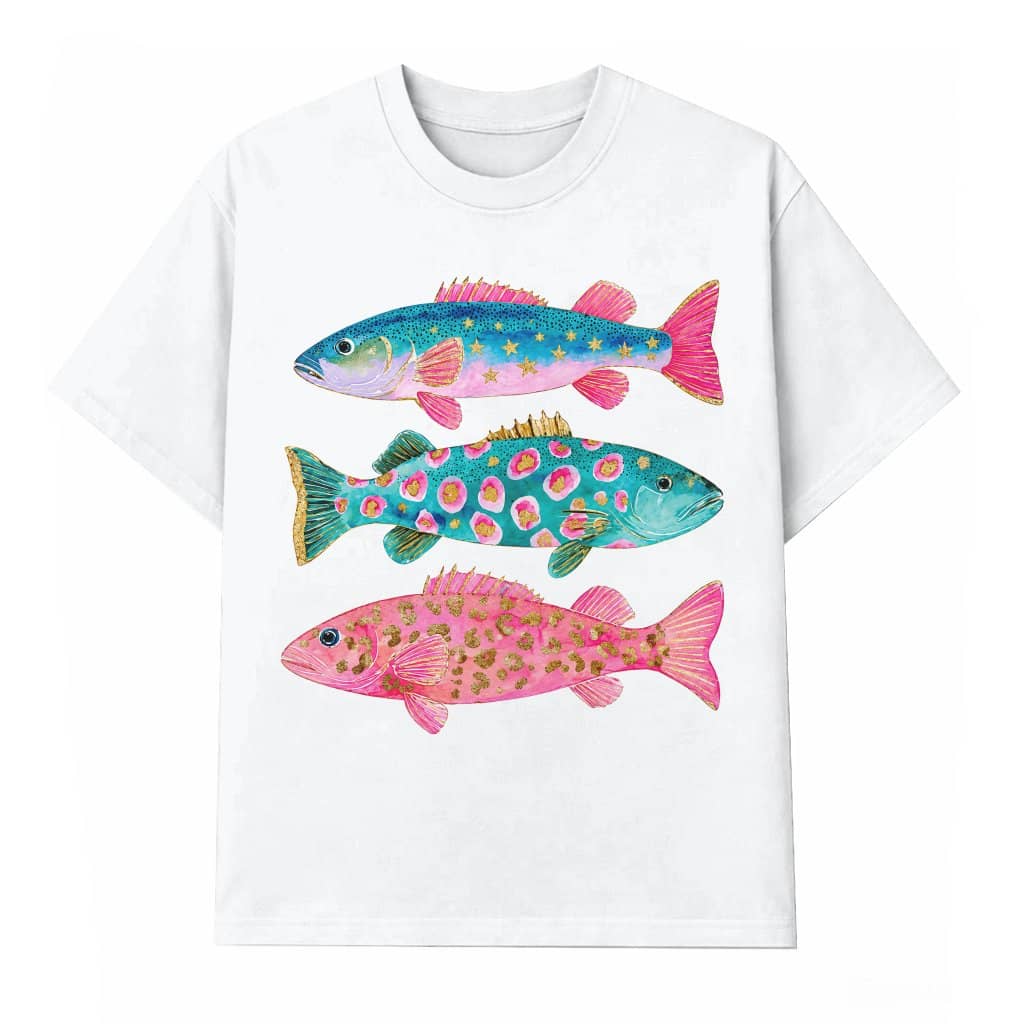 Summer Boho Fish T-shirt| Retro Graphic Ocean Life Shirt for women