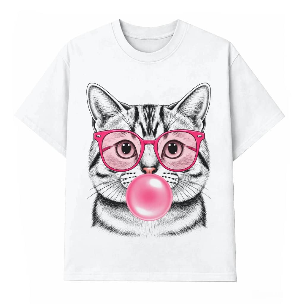 Retro 80s 90s Bubble Gum Cat T-Shirt| Cute Cat Meme Mental Health Gift for Cat Lover