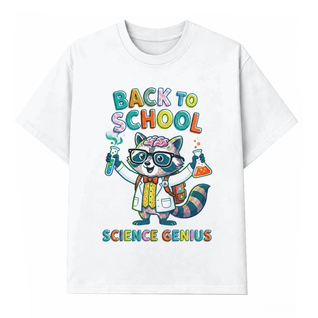 Science Genius Raccoon Back To School T-shirt| Cute STEM Science Student Gift for Him & Her