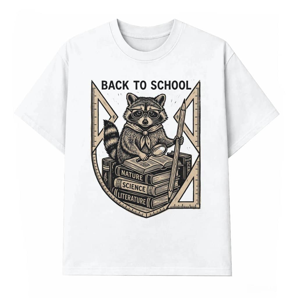 Vintage Bookworm Raccoon Back To School T-shirt| Science Teacher Student Gift for Book Lover