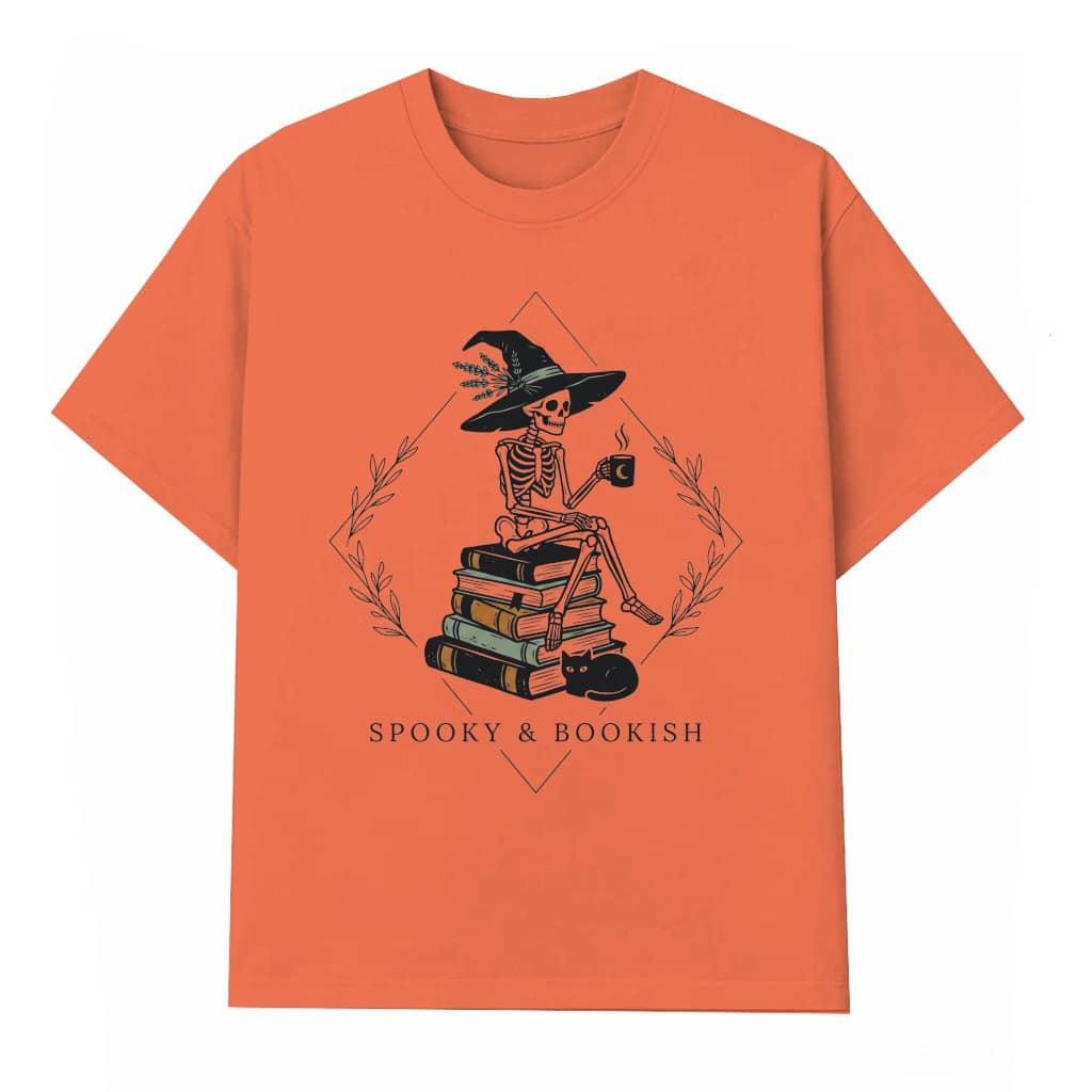 Spooky & Bookish Halloween Skeleton Witch T-shirt| Funny Halloween Gift for Bookish Lovers