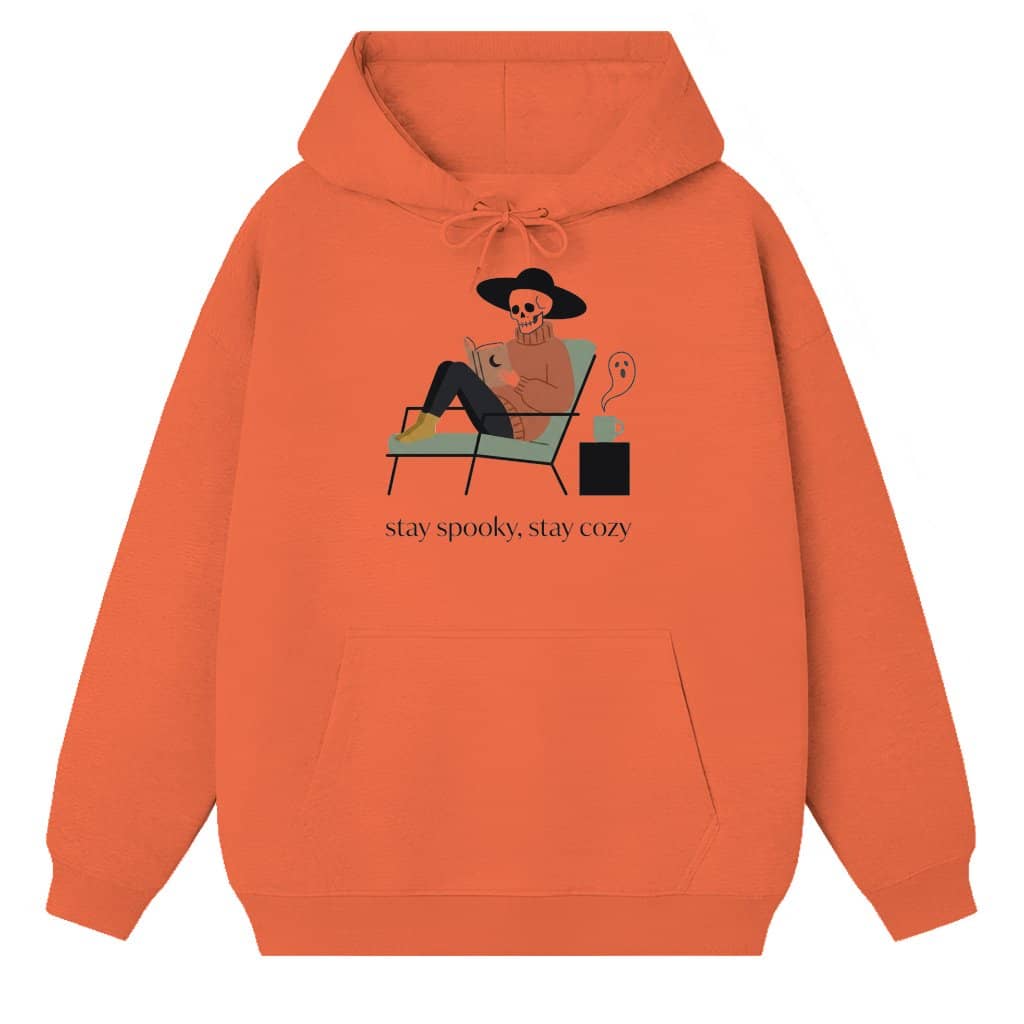 Stay Spooky Stay Cozy Skeleton Reader Hoodie| Cozy Halloween Gift for Bookish Lovers