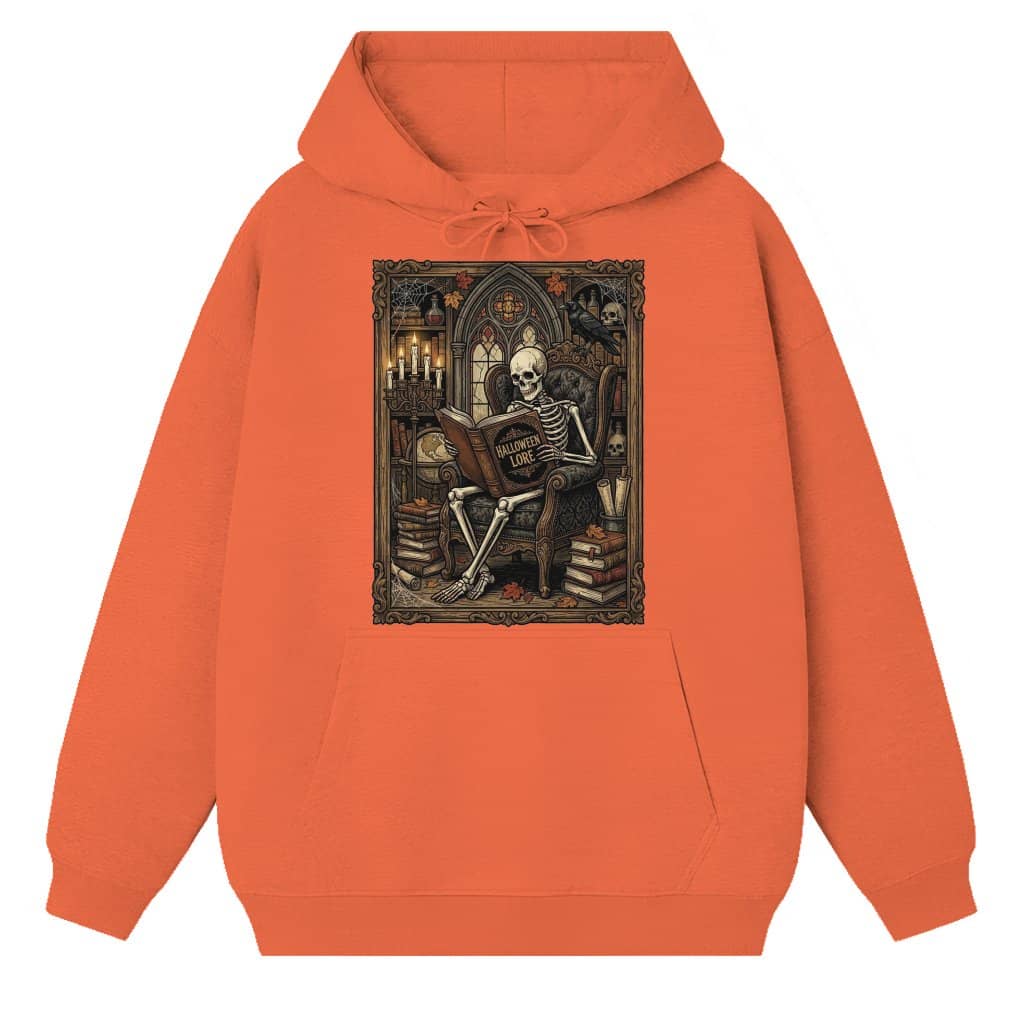 Spooky Skeleton Reading Gothic Library Halloween Hoodie| Vintage Skeleton Halloween Gift for Book Lover