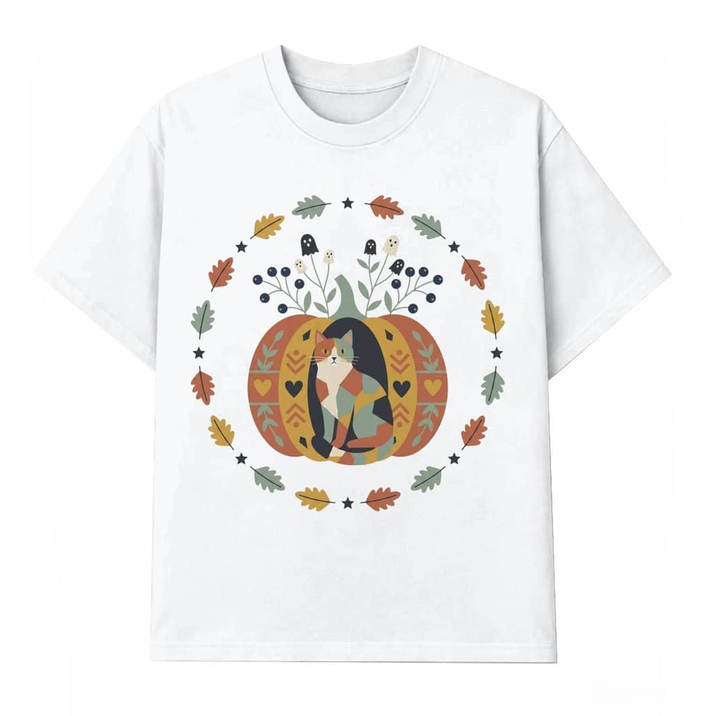 Halloween Pumpkin Cat T-shirt| Cute Fall Season Gift for Cat Lover