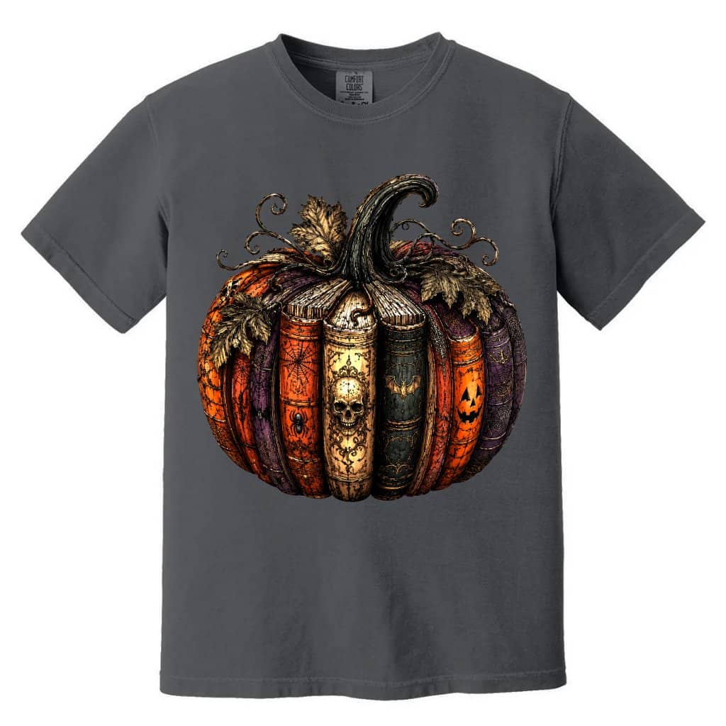 Comfort Colors Whimsical Bookish Halloween Pumpkin Shirt| Book Lover Fall Gift for women