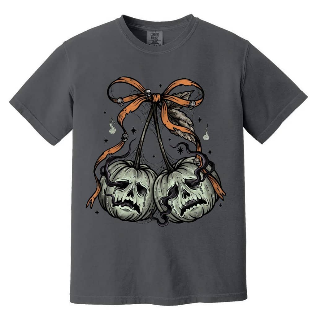 Comfort Colors Autumn Girly Spooky Halloween Pumpkin Cherries Shirt| Spooky Season Gift for Halloween Party