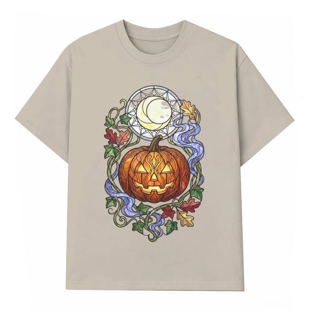 Stained Glass Jack O Lantern Halloween Pumpkin T-shirt| Gothic Halloween Gift for Her