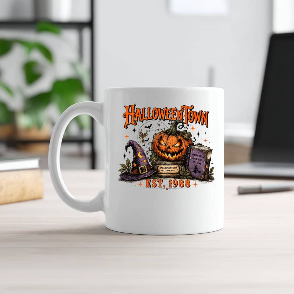 Halloween Town est 1988 Spooky Jack-o-lantern White Mug| Spooky Halloween Gift for Him & Her
