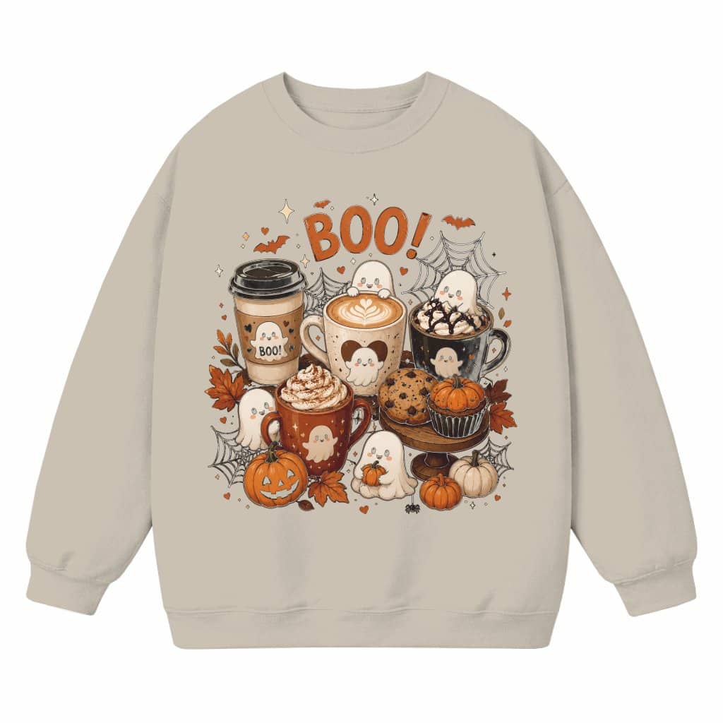 Happy Fall Y'all Halloween Boo with Coffee Weather Sweatshirt| Funny Halloween Gift for Fall Coffee Lovers