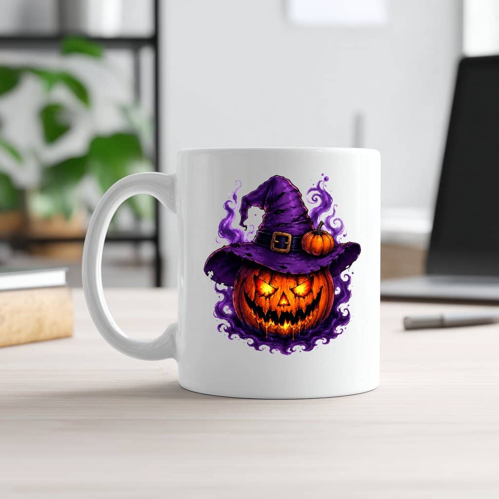 Spooky Witch Hat Jack O Lantern Halloween White Mug| Scary Halloween Season Gift for women