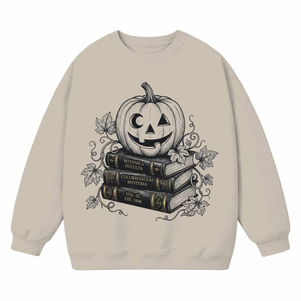 Pumpkin on Vintage Spell Books Sweatshirt| Halloween Witch Library Gift for Book Lovers