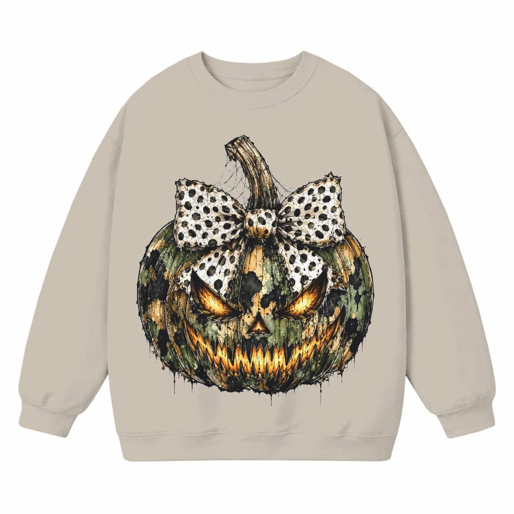 Spooky Leopard Pumpkin Face Sweatshirt| Creepy Jack O Lantern Halloween Gift for Her