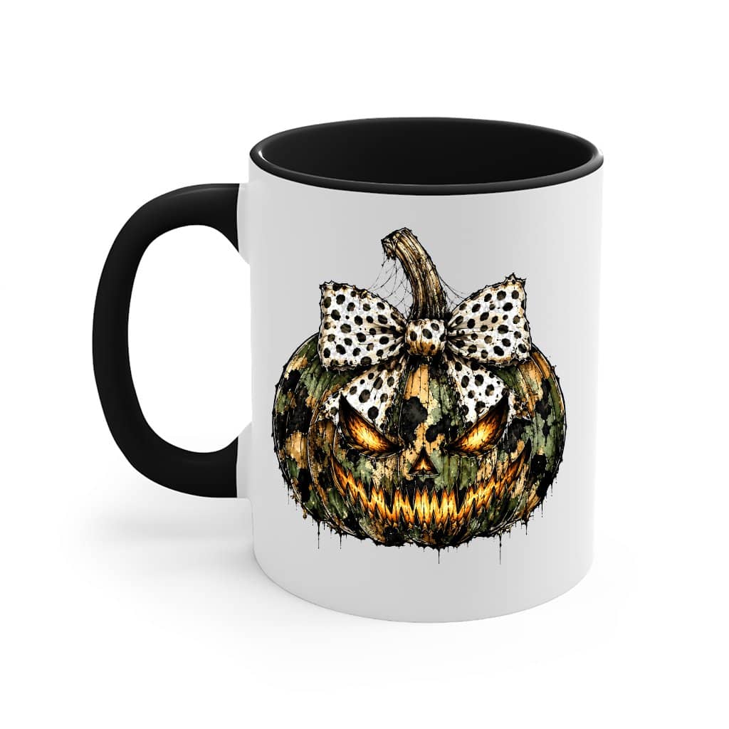 Spooky Leopard Pumpkin Face Accent Mug| Creepy Jack O Lantern Halloween Gift for Her