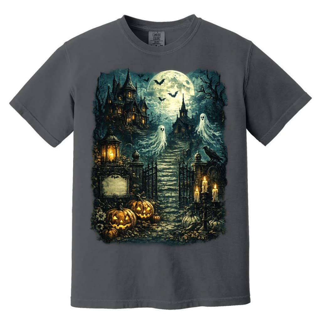 Comfort Colors Vintage Ghost Distressed Spooky Halloween Shirt| Girly Haunted House Shirt for women