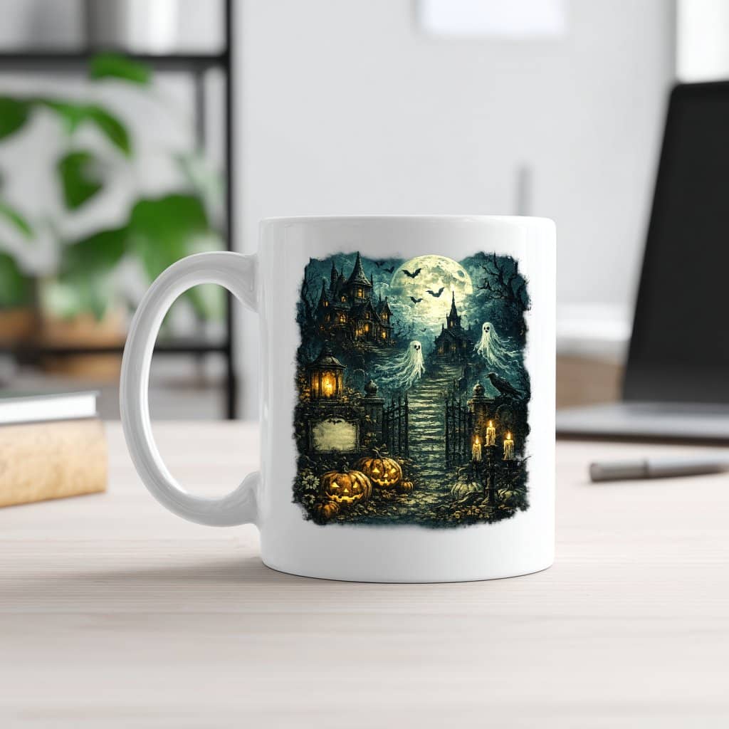 Vintage Ghost Distressed Spooky Halloween Coffee Mug| Haunted House Halloween Gift for women
