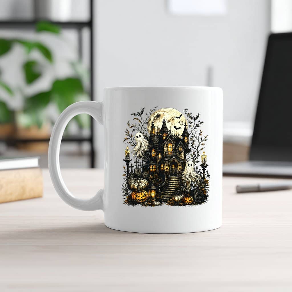 Vintage Haunted House Halloween Coffee Mug| Spooky Ghost Halloween Gift for men & women
