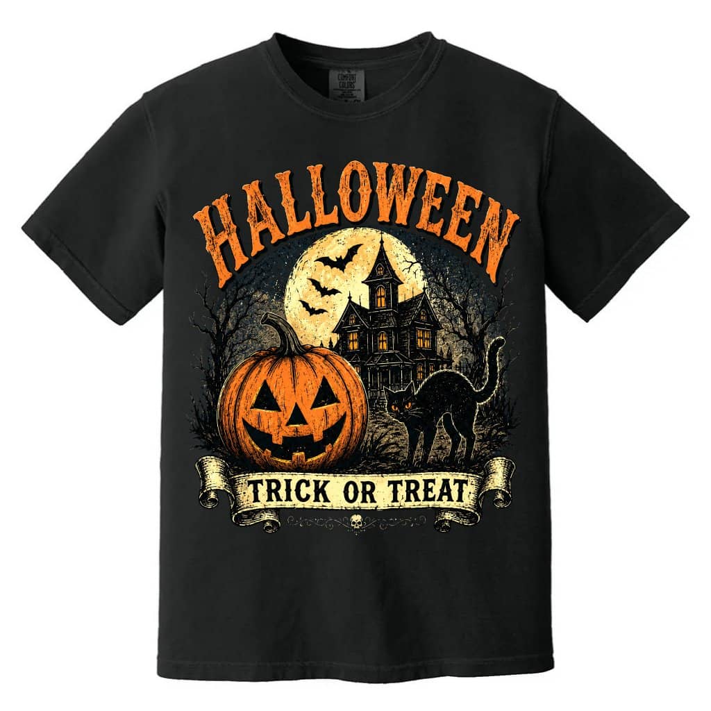 Comfort Colors Vintage Halloween Trick Or Treat Shirt| Haunted House Spooky Season Gift for Halloween Party