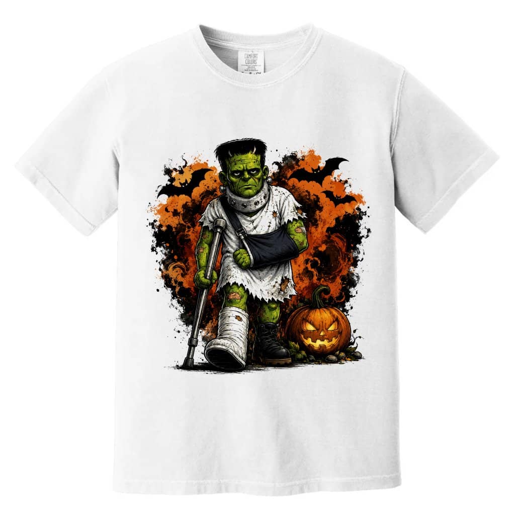 Comfort Colors Funny Injured Frankenstein Halloween Shirt| Spooky Halloween Gift for Horror Character Lovers