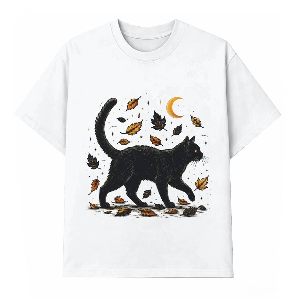 Vintage Autumn Moon Black Cat Halloween T-shirt| Halloween Gift for Witchy Cat Lovers