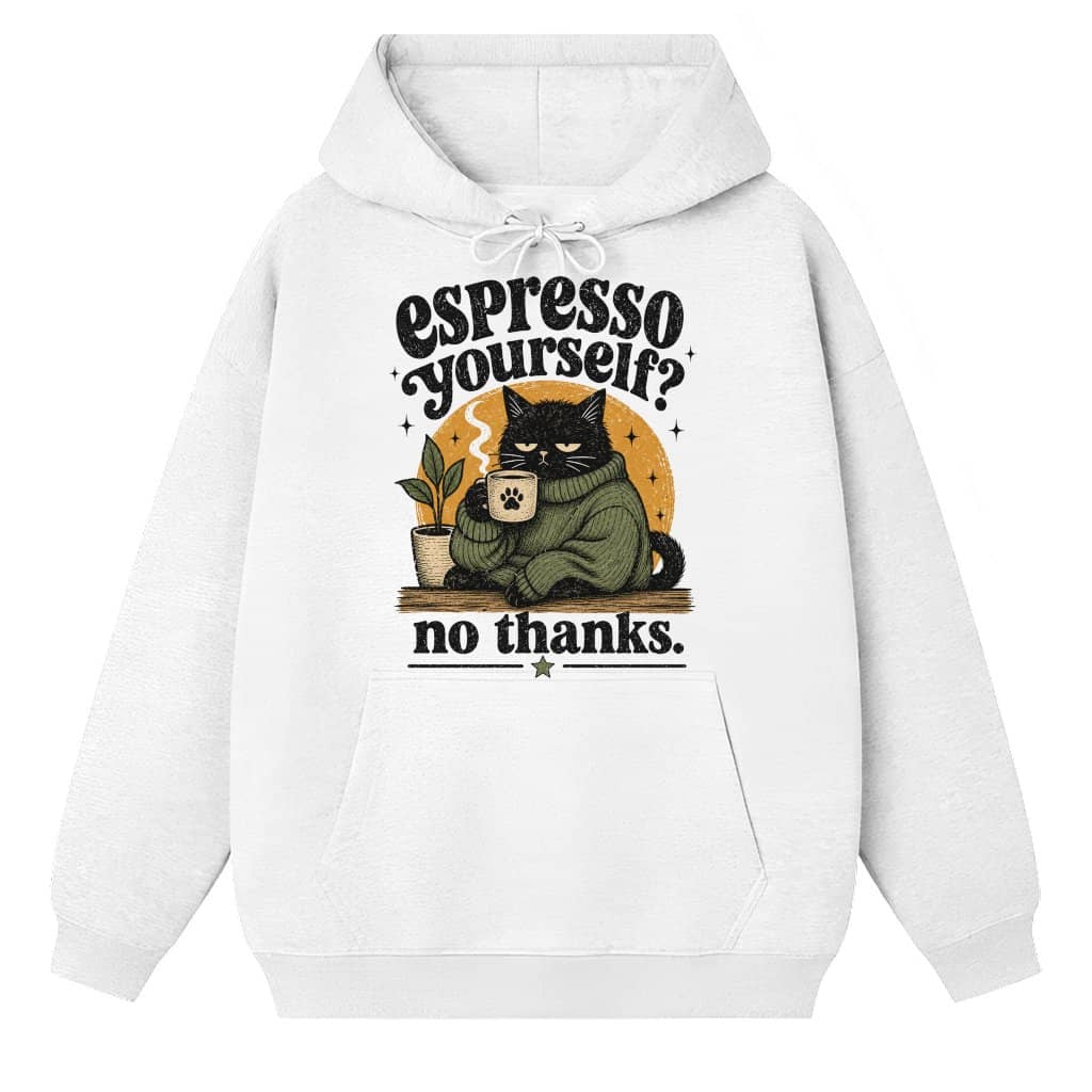 Espresso Yourself No Thanks Black Cat Halloween Hoodie| Funny Introvert Cat Gift for Halloween
