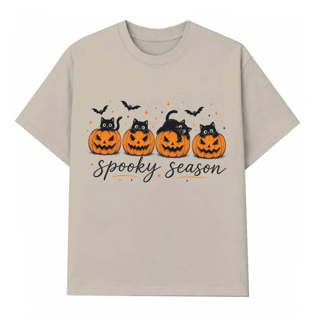Spooky Season Black Cat Pumpkin Halloween T-shirt| Cute Halloween Gift for Her