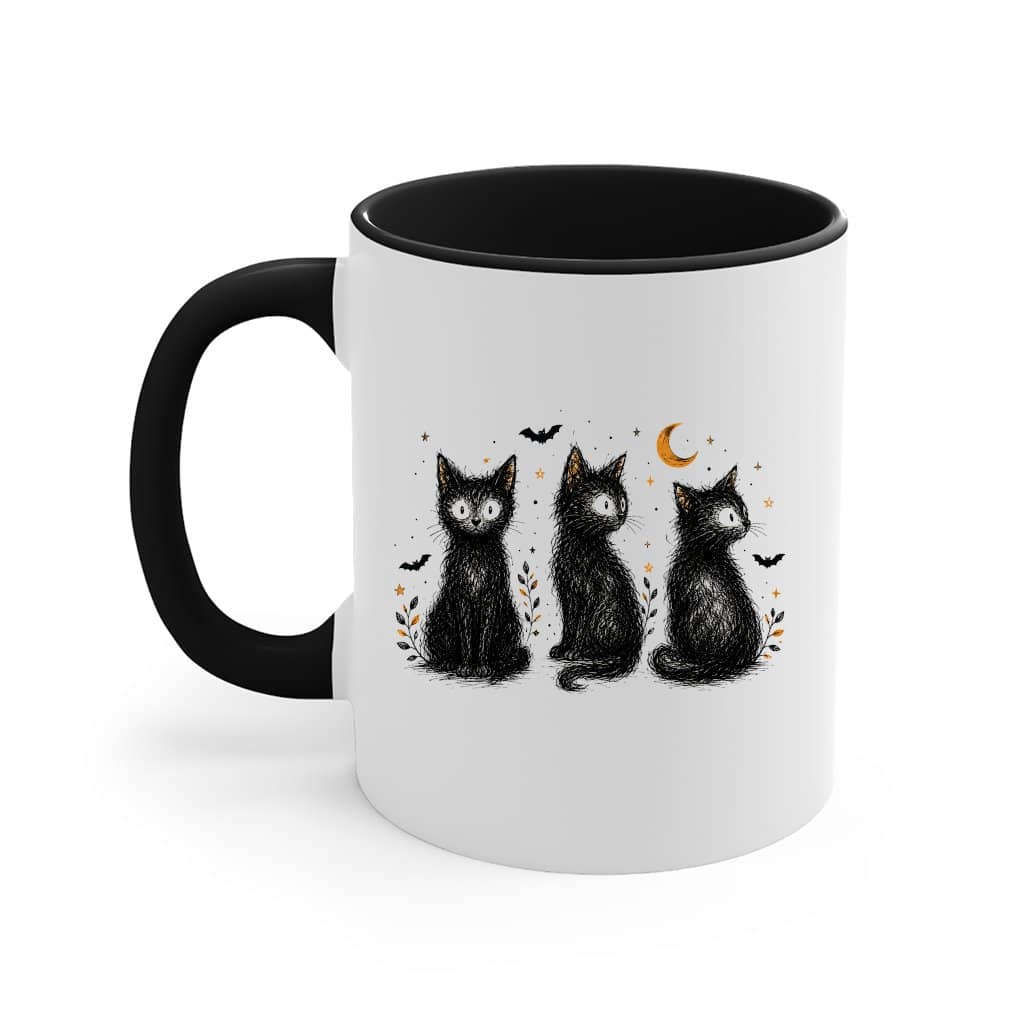 Vintage Witchy Black Cat Halloween Accent Mug| Spooky Season Gift for Cat Lover