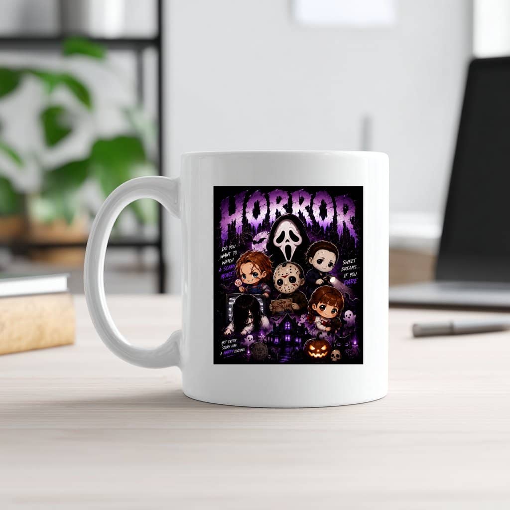 Horror Movie Characters Halloween Coffee Mug| Funny Halloween Ghost Gift for Scary Movie Fans