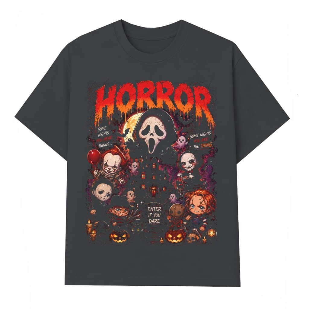 Chibi Horror Characters Halloween T-shirt| Cute Spooky Halloween Gift for Horror Movie Fan