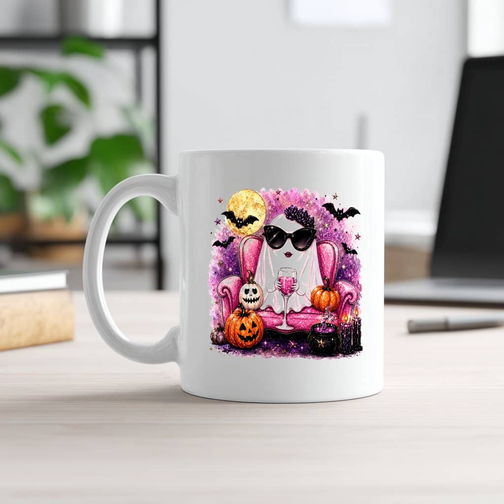 Glam Ghost Halloween Coffee Mug| Pink Halloween Gift for Her