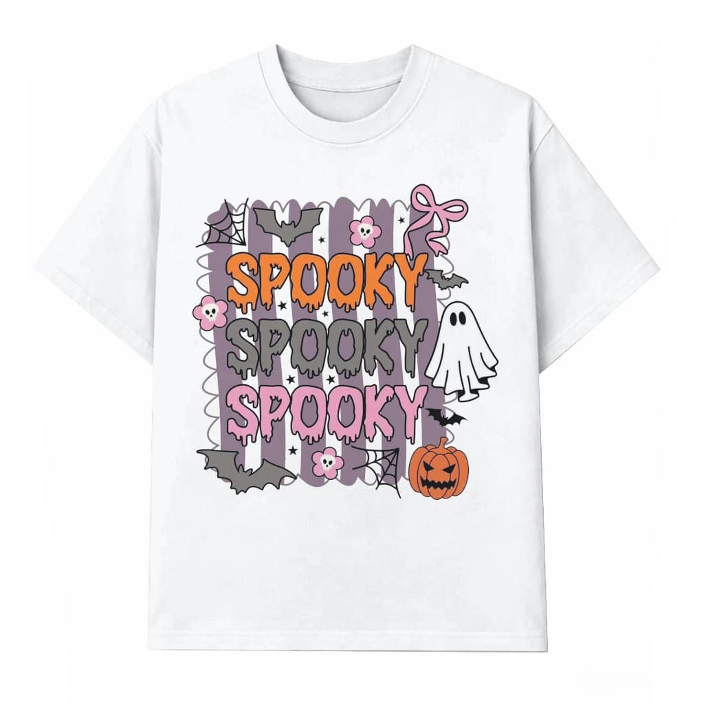 Cute Preppy Stripes Spooky Halloween T-shirt| Funny Halloween Ghost Gift for Her