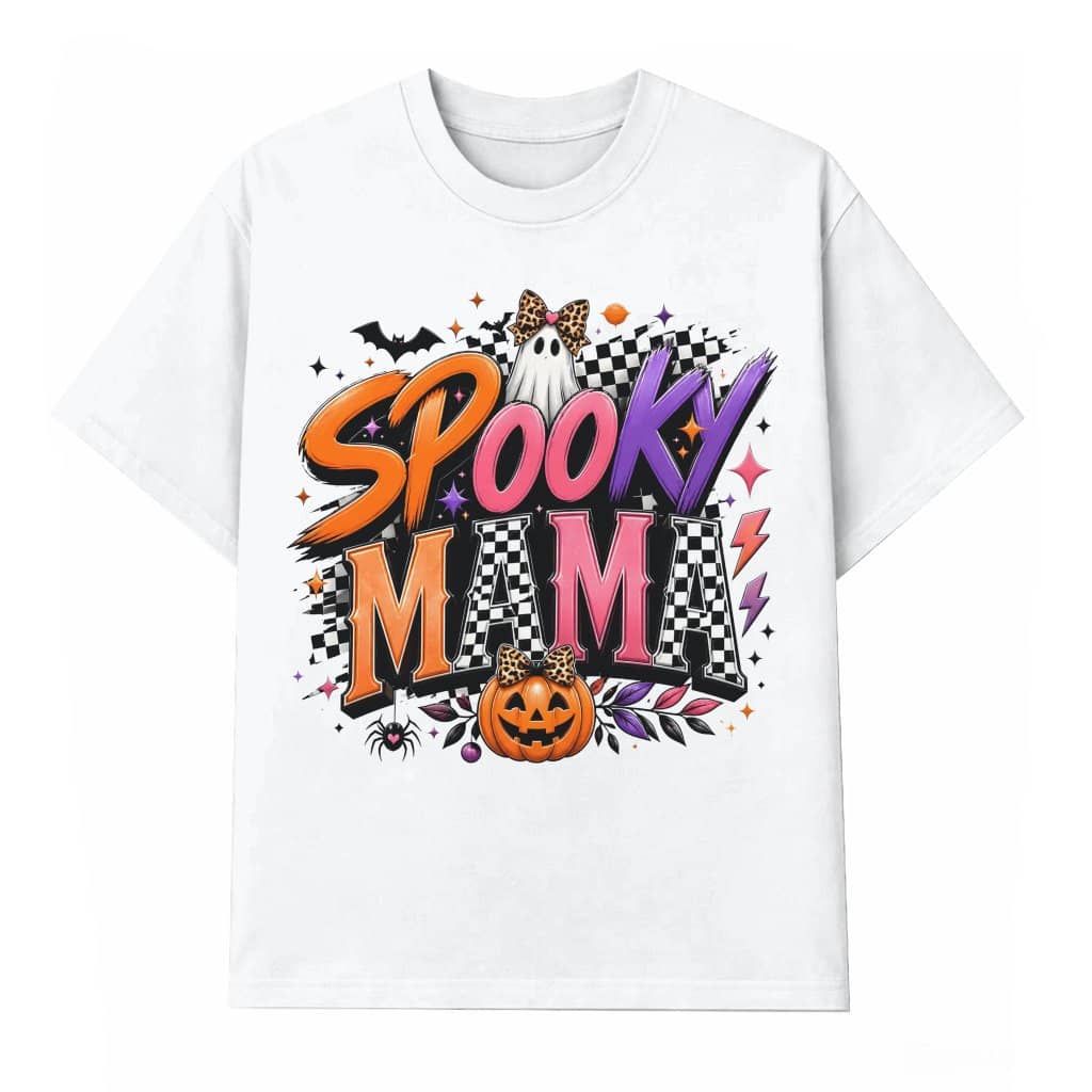 Trendy Coquette Fall Spooky Mama Halloween T-shirt| Cute Ghost Pumpkin Gift for Her