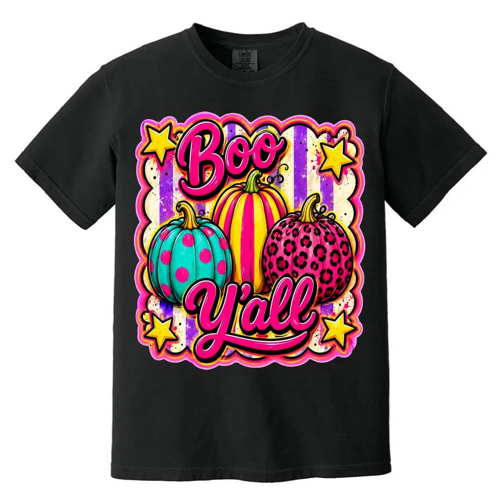 Comfort Colors Colorful Pumpkin Cowgirl Boo Y'all Halloween Shirt| Pink Western Halloween Gift for Her