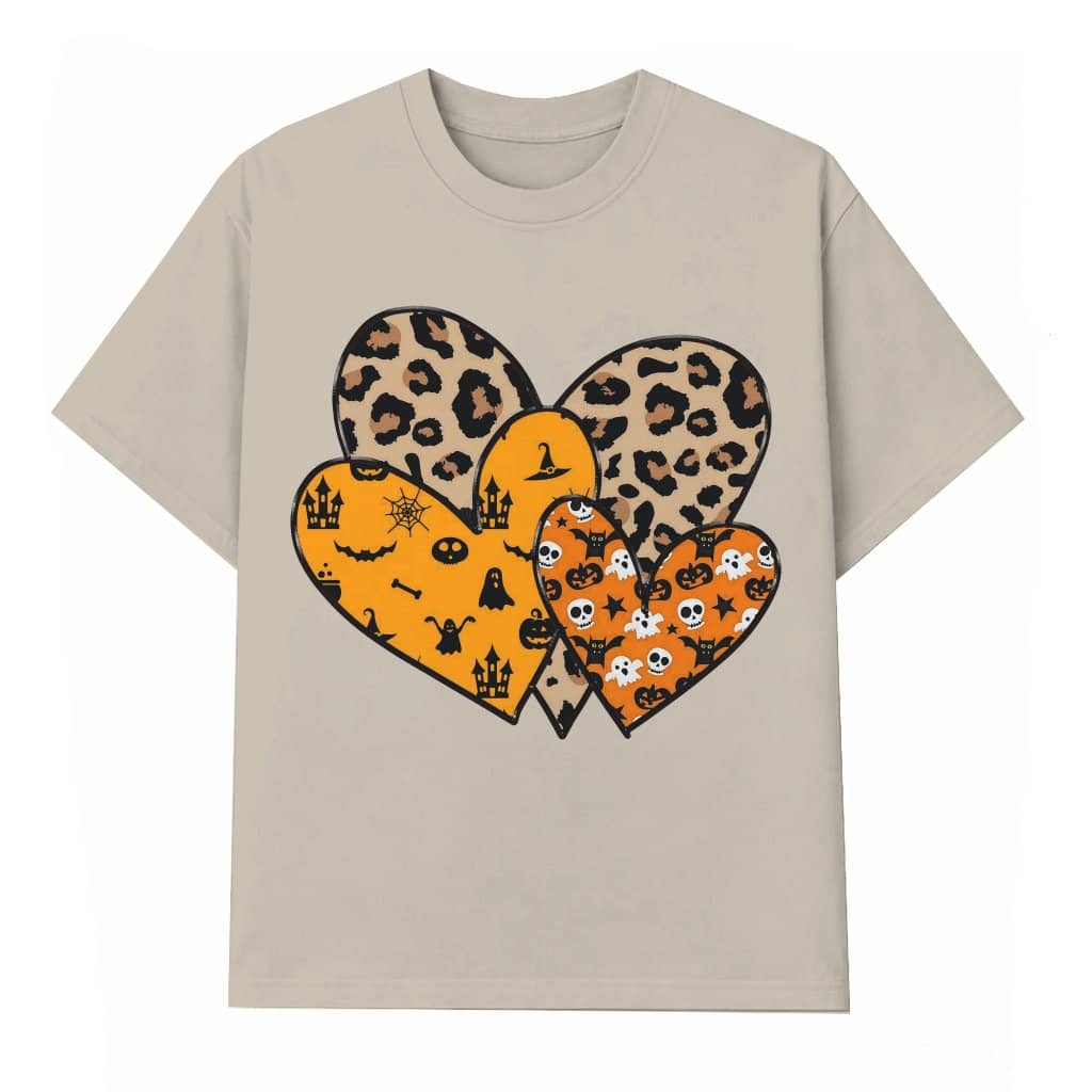 Halloween Leopard Heart T-shirt| Cute Spooky Season Gift for Women