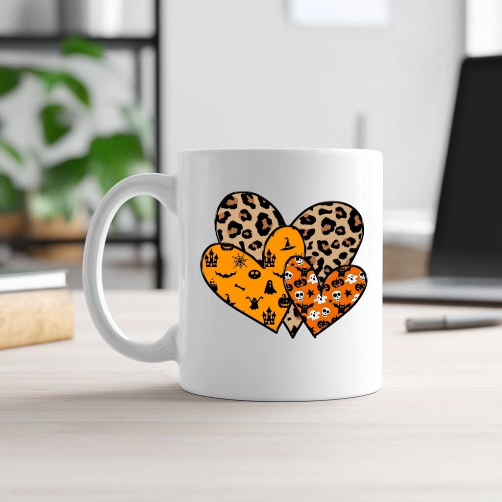 Halloween Leopard Heart Coffee Mug| Cute Spooky Season Gift for Women