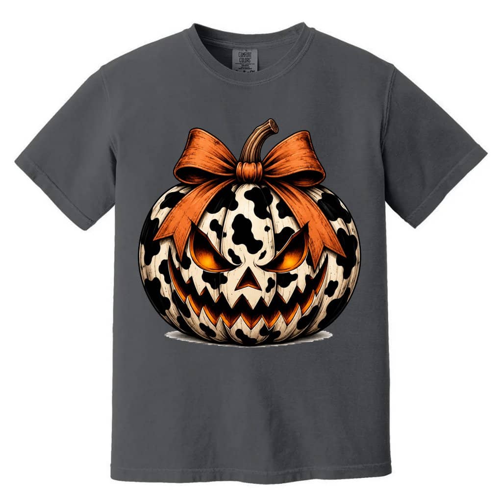 Comfort Colors Scary Milky Pumpkin with Coquette Bow Funny Halloween Shirt| Halloween Pumpkin Gift for Her