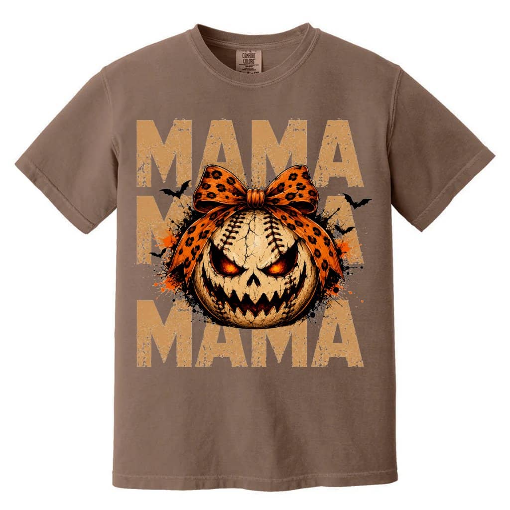 Comfort Colors Vintage Coquette Bow Baseball Spooky Mama Shirt| Horror Halloween Gift for Mom, women