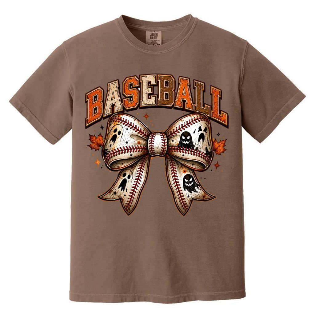 Comfort Colors Retro Baseball Halloween Coquette Bow Shirt| Spooky Halloween Gift for Baseball Lovers