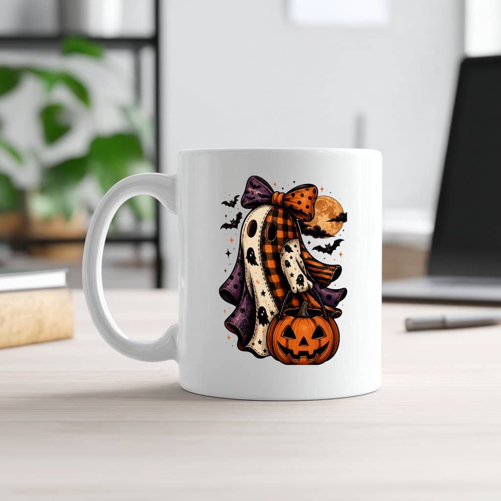 Halloween Boo Coffee Mug| Cute Girly Halloween Ghost Pumpkin Lantern Gift for Her