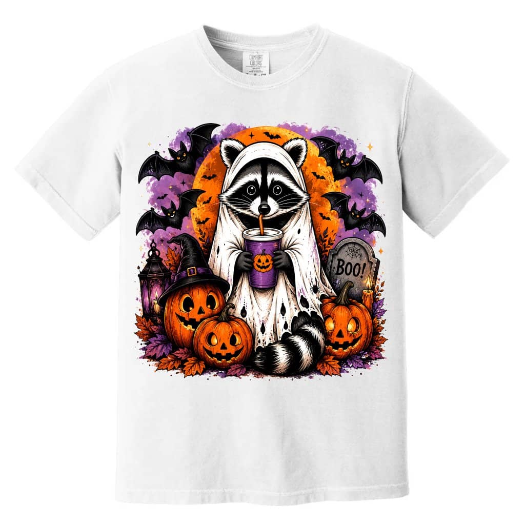 Comfort Colors Funny Pumpkin Halloween Raccoon Shirt| Spooky Boo Raccoon Halloween Gift for Her