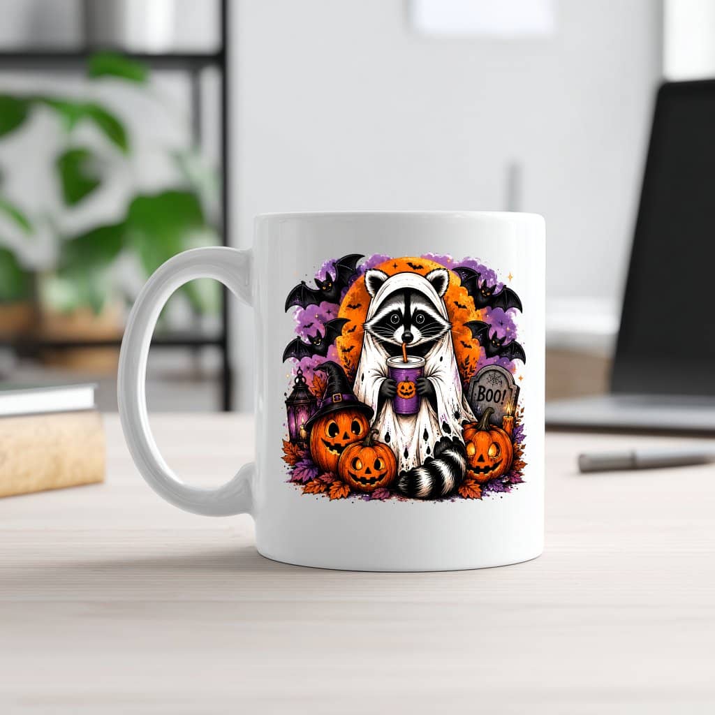 Funny Pumpkin Halloween Raccoon Coffee Mug| Spooky Boo Raccoon Halloween Gift for Her