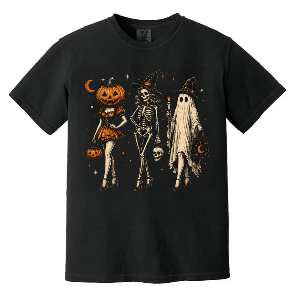 Comfort Colors Halloween Spooky Girl Squad Witchy Fall Shirt| Retro Skeleton Ghost Pumpkin Gift for Halloween