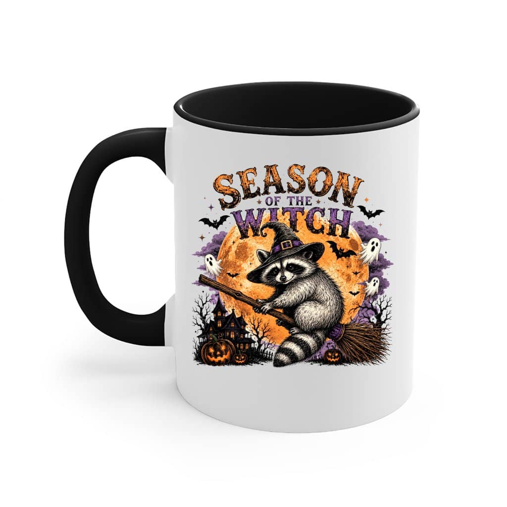 Retro Season Of The Witch Halloween Raccoon Accent Mug| Funny Halloween Gift for Her