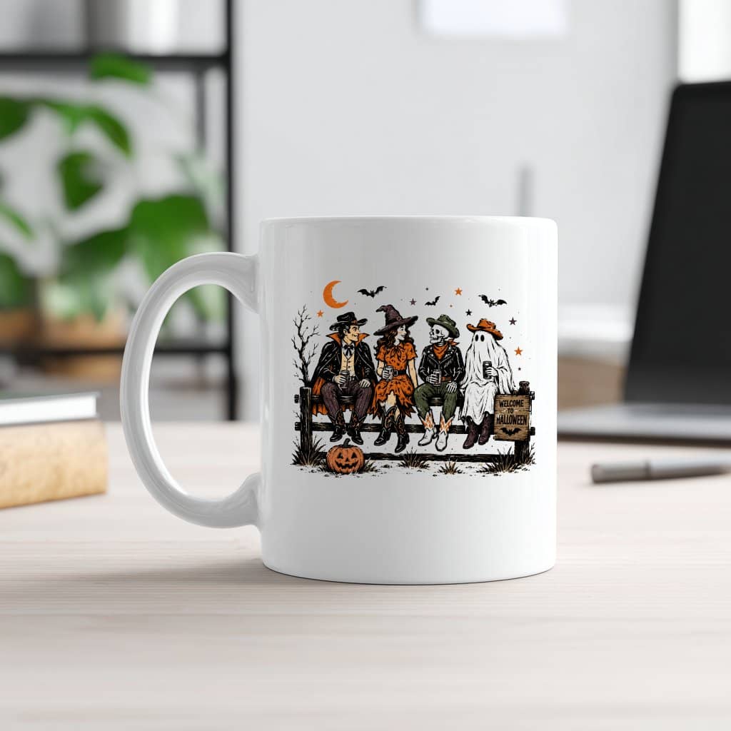 Spooky Cowboy Friends Western Halloween Coffee Mug| Funny Gift for Halloween Party