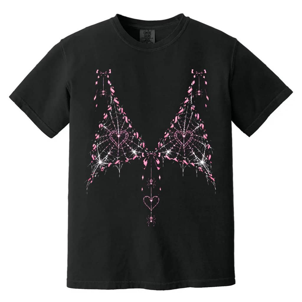 Comfort Colors Spider Web Bikini Pink Ribbons Shirt| Funny Pink Halloween Gift for Breast Cancer Fighters