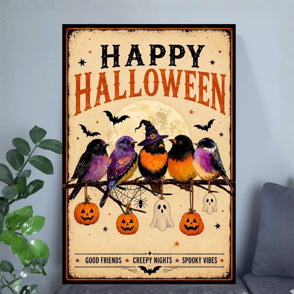 Spooky Halloween Birds Poster| Funny Halloween Wall Art Gift for Home Decor