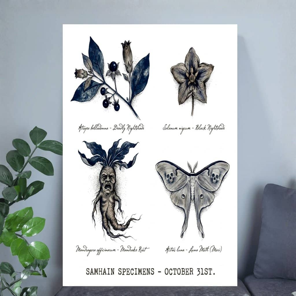 Samhain Specimens Gothic Botanical Halloween Poster |Poison Plant Wall Art Gift for Halloween