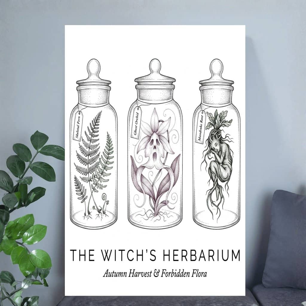The Witch's Herbarium Botanical Halloween Poster | Cottagecore Herbalist Gift for Home Decor